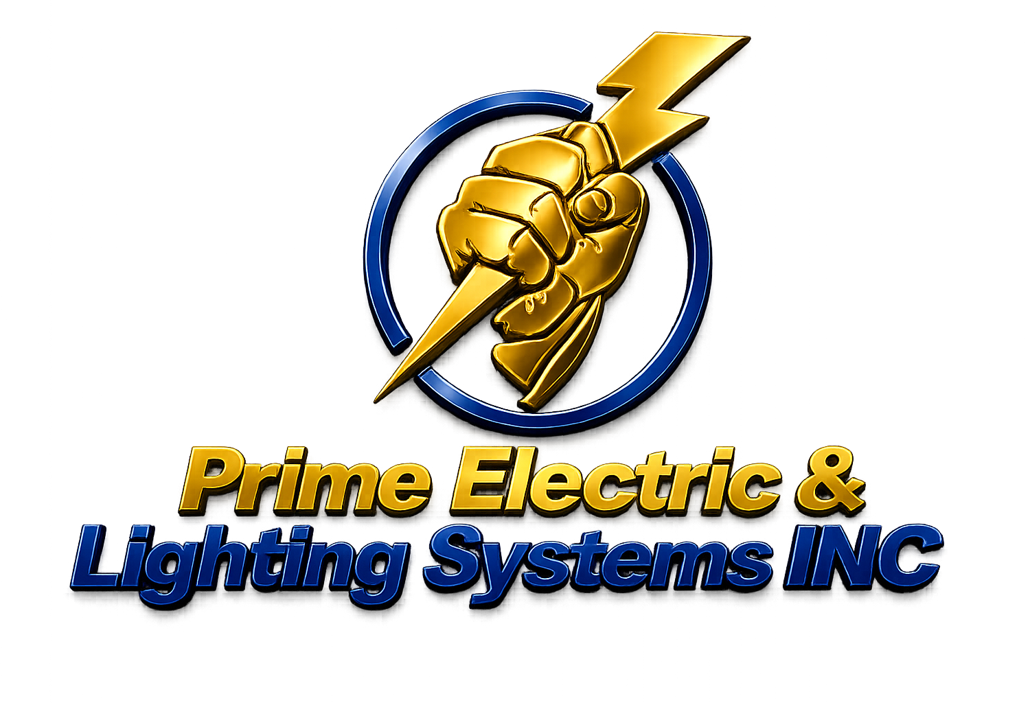 Prime Electric & Lighting Systems Inc — gold fist holding a lightning bolt logo